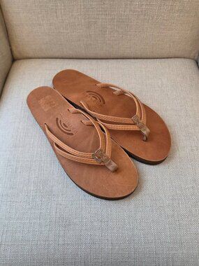 Rainbow Sandpiper 9.5 Luxury Leather Single Layer Arch Support 1/3 Double Strap
